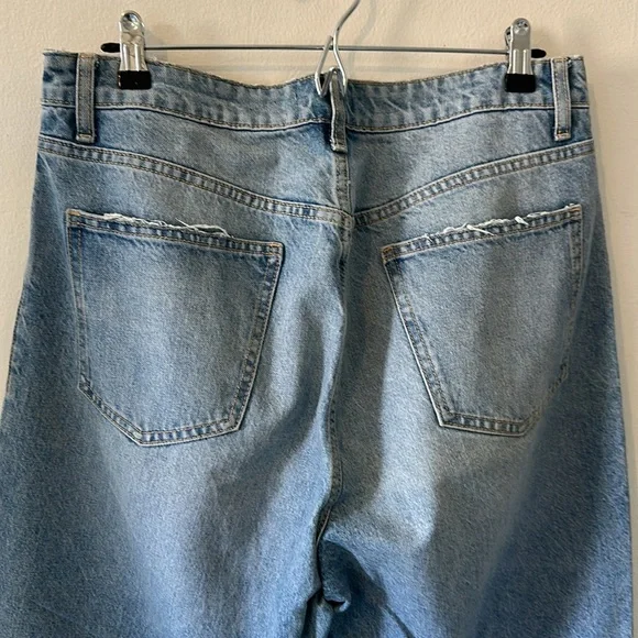 Zara Blue Straight Fit Jeans with Distressing - Size 12 - Picture 7 of 8